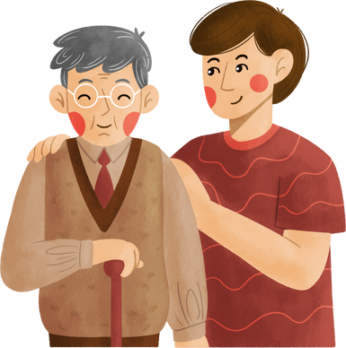 White Man Helping His Elderly Dad Watercolor Illustration